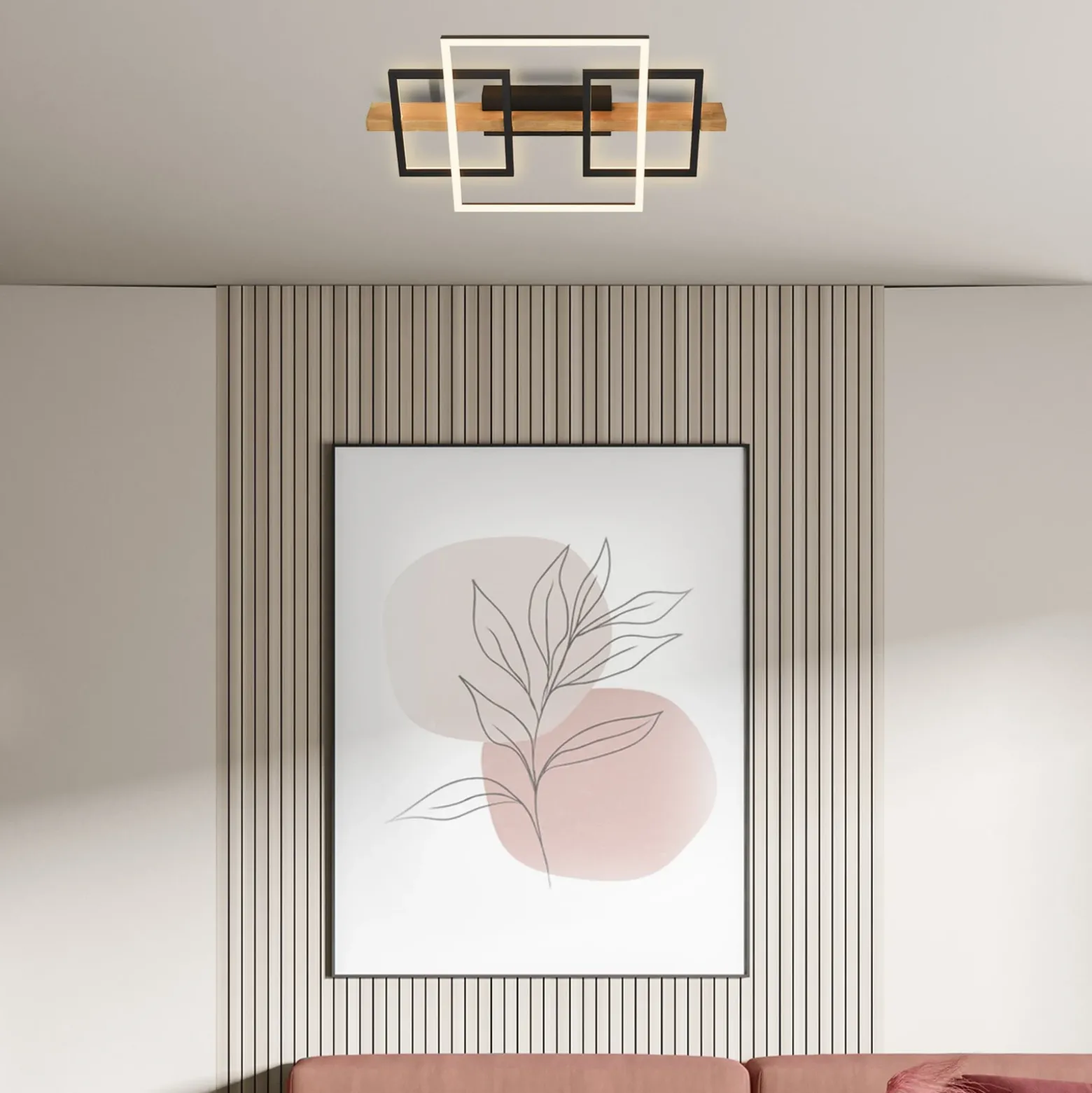 Plafón LED Cadre, 3000K, 55cm, negro, madera