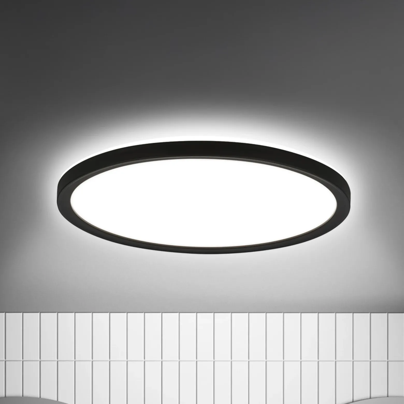 Plafón LED con sensor de movimiento, negro, Ø 29 cm, IP44, 4000K