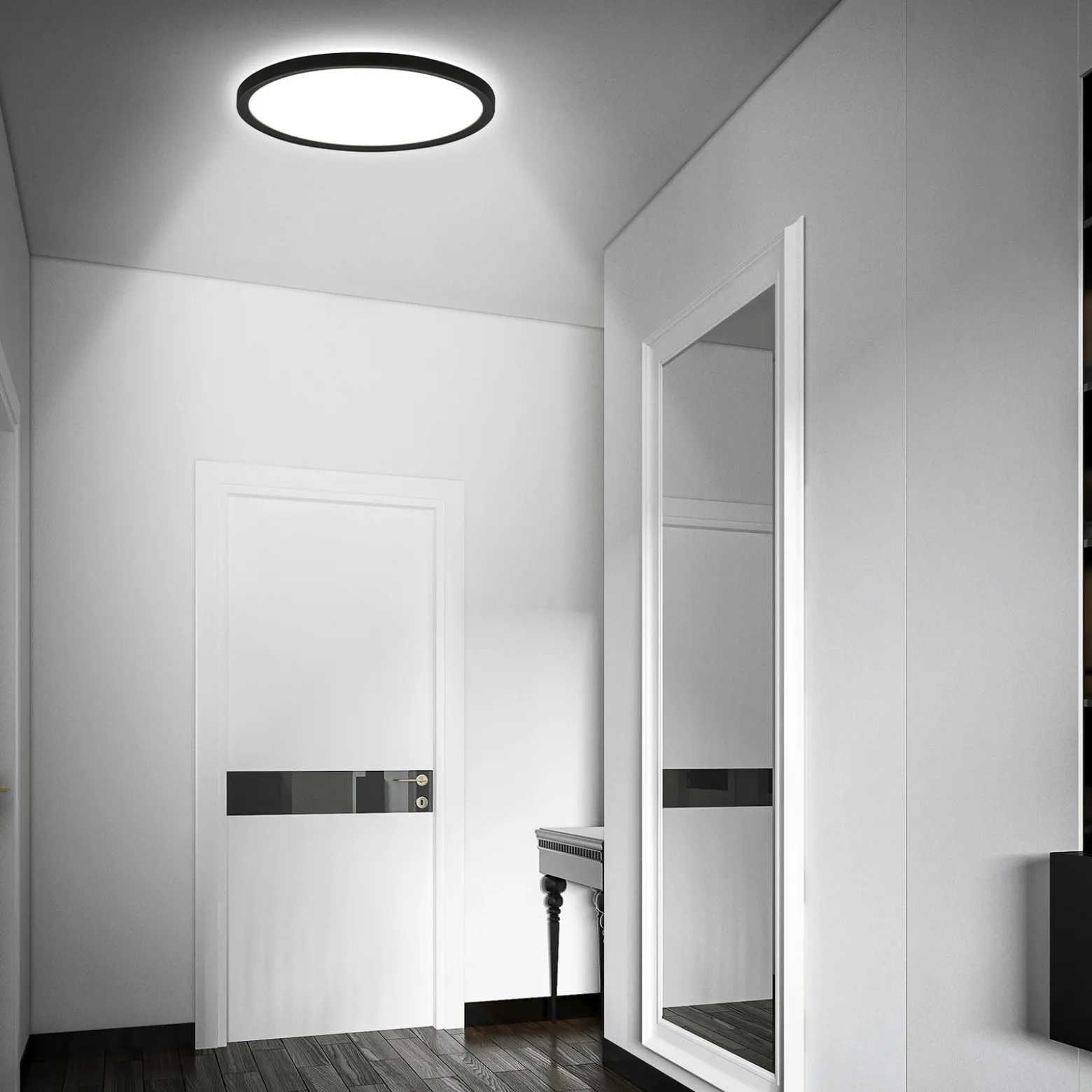 Plafón LED con sensor de movimiento, negro, Ø 29 cm, IP44, 4000K