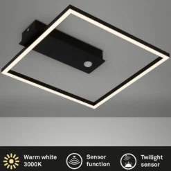 Plafón LED con sensor Nici cuadrado negro