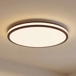 Plafón LED Emiva de Lindby, Ø 50 cm, madera oscura, CCT