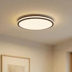 Plafón LED Emiva de Lindby, Ø 50 cm, madera oscura, CCT