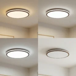 Plafón LED Emiva de Lindby, Ø 50 cm, madera oscura, CCT