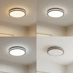Plafón LED Emiva de Lindby, Ø 40 cm, madera oscura, CCT