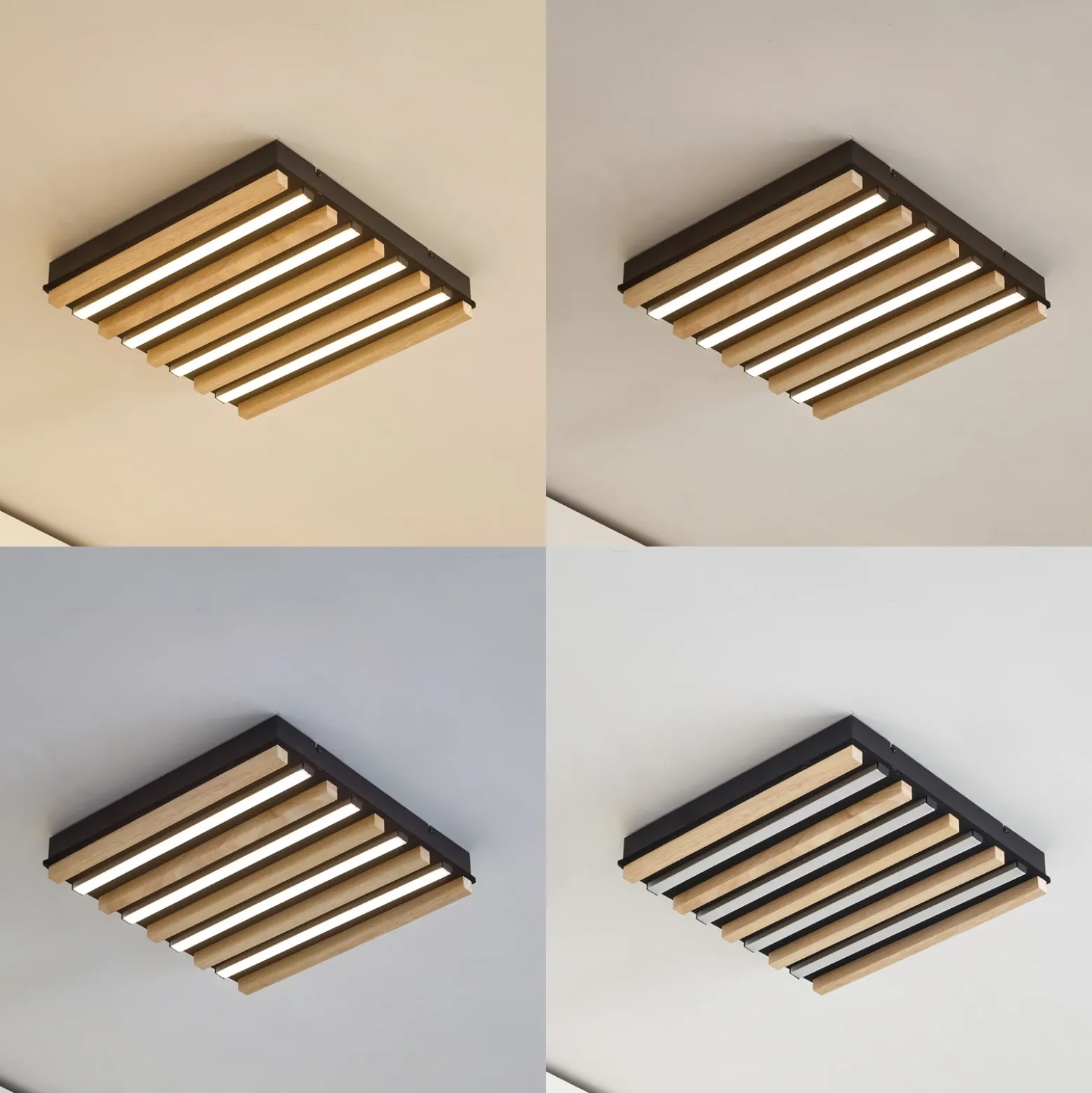 Plafón LED Firka de Lindby, blanco, madera, 42 cm, CCT, atenuable.