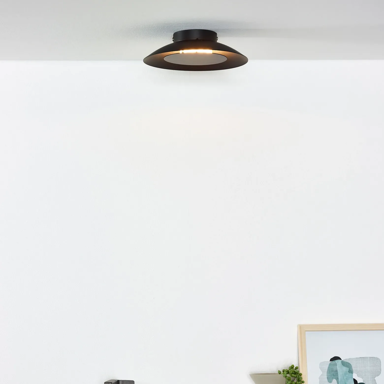Plafón LED Foskal en negro, Ø 21,5 cm