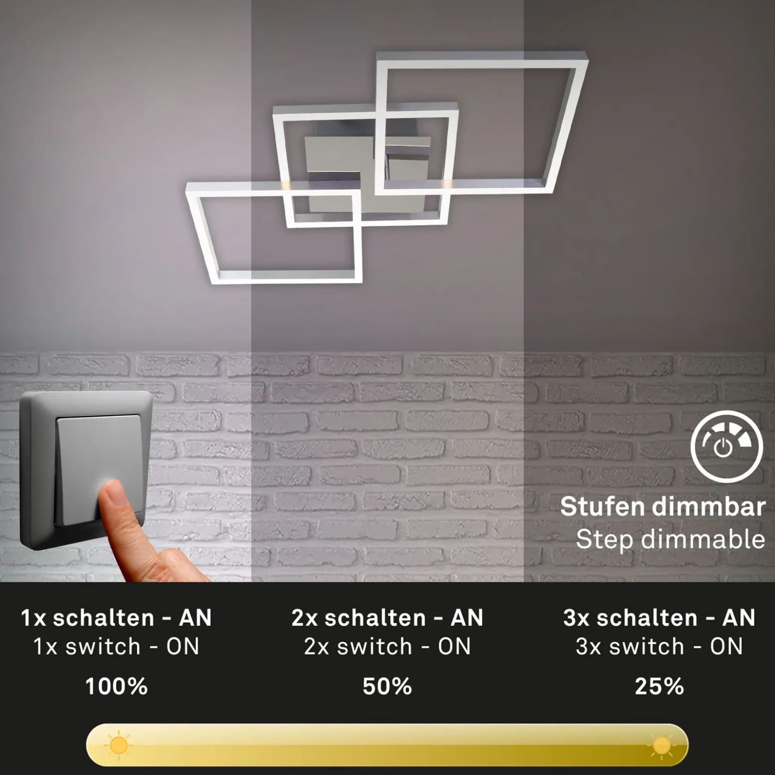 Plafón LED Frame step-dim cromo-aluminio 76x37cm