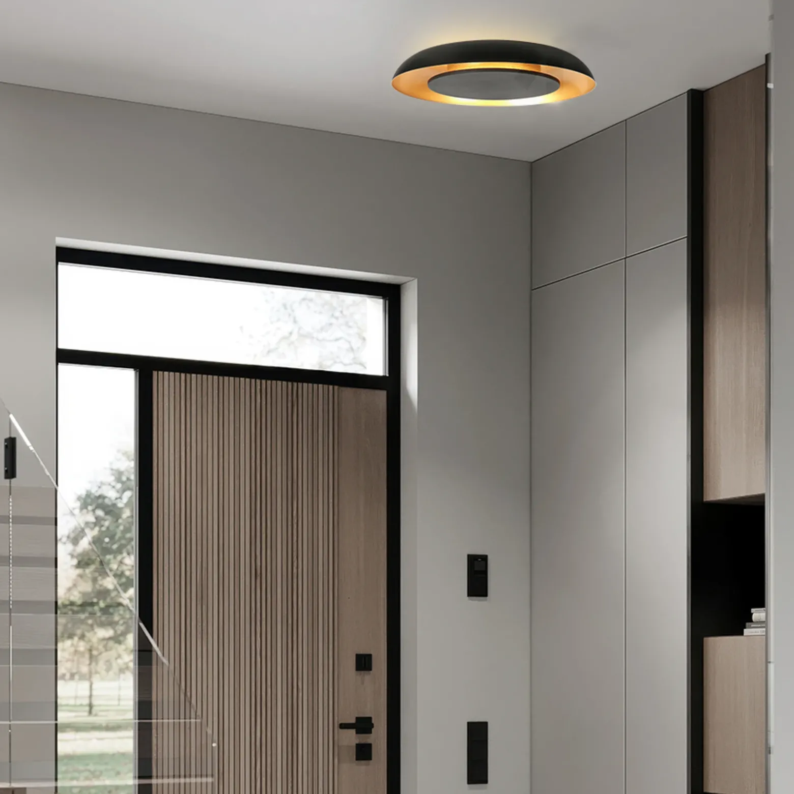 Plafón LED Golden Veil, negro/dorado, atenuable, metal