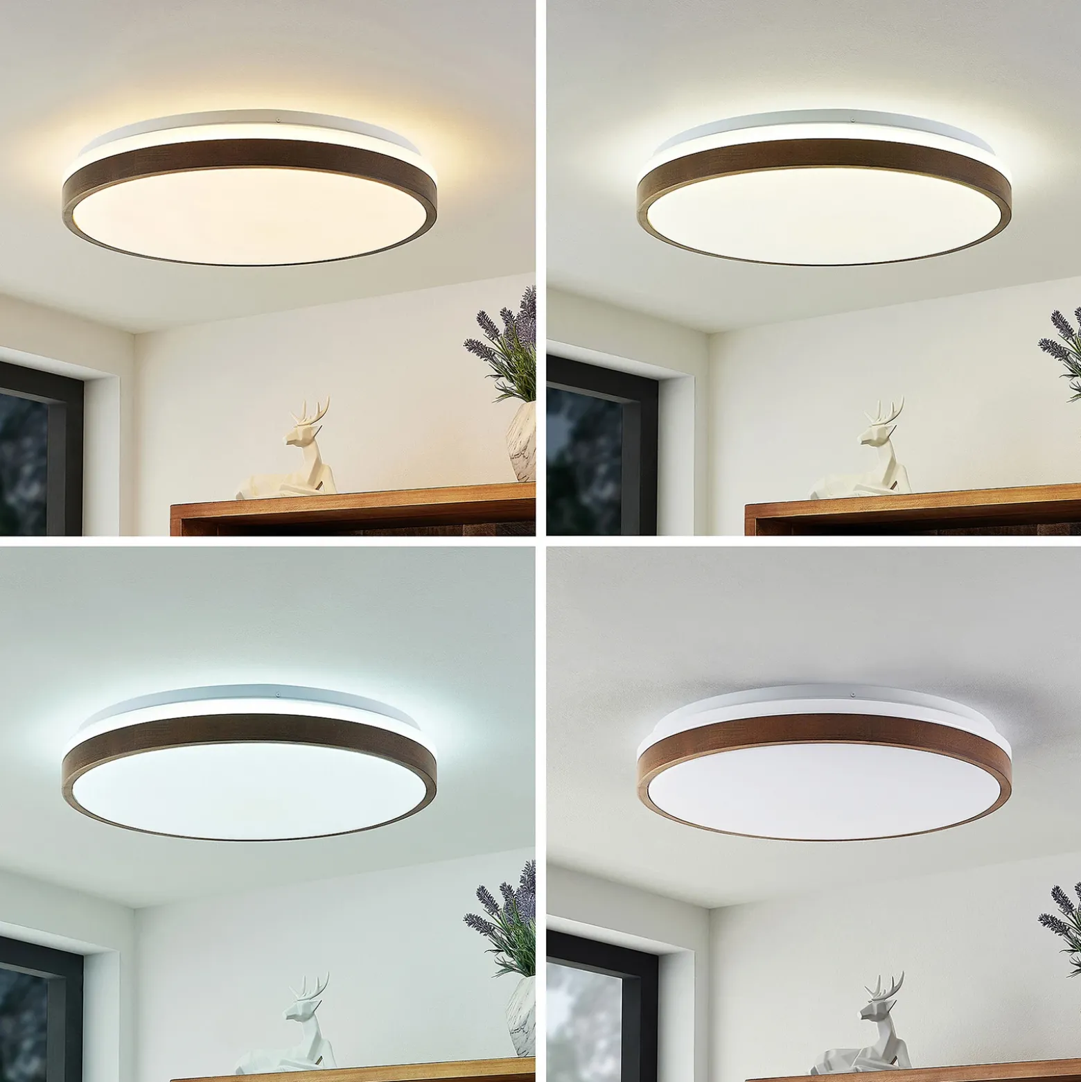 Plafón LED Hudsona de Lindby, Ø 49 cm, madera, marrón