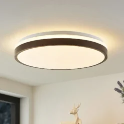 Plafón LED Hudsona de Lindby, Ø 49 cm, madera, marrón