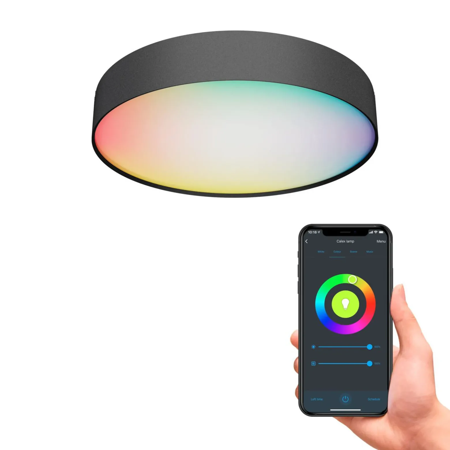 plafón LED inteligente Calex Fabric, Ø 30 cm, RGBW, atenuable
