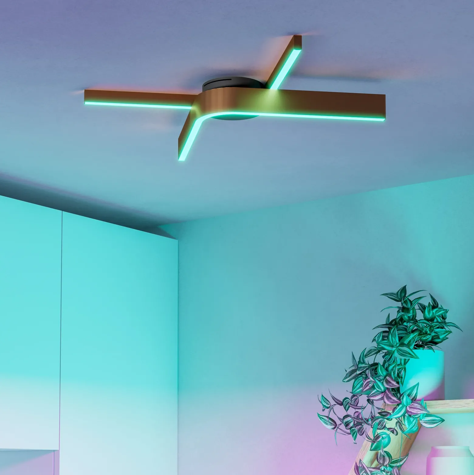 Plafón LED inteligente para techo Folcino-Z, color bronce, 64 cm, CCT