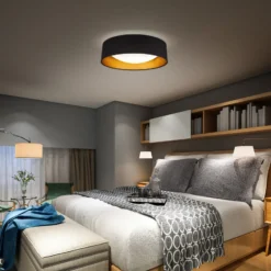 Plafón LED Kari, negro/dorado, textil, 4000 K