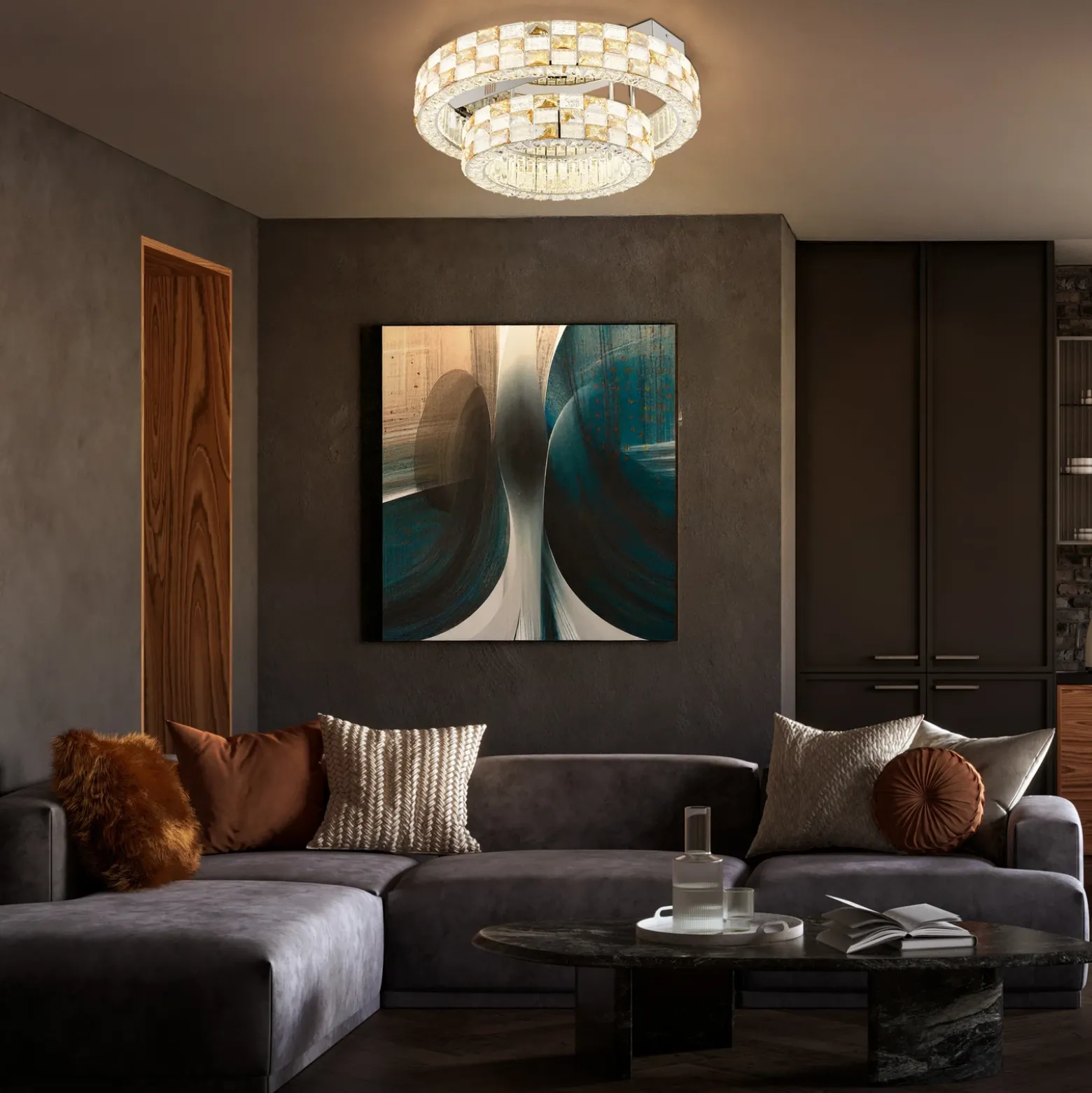 Plafón LED Lidia, ámbar/transparente, cristal, CCT, atenuable