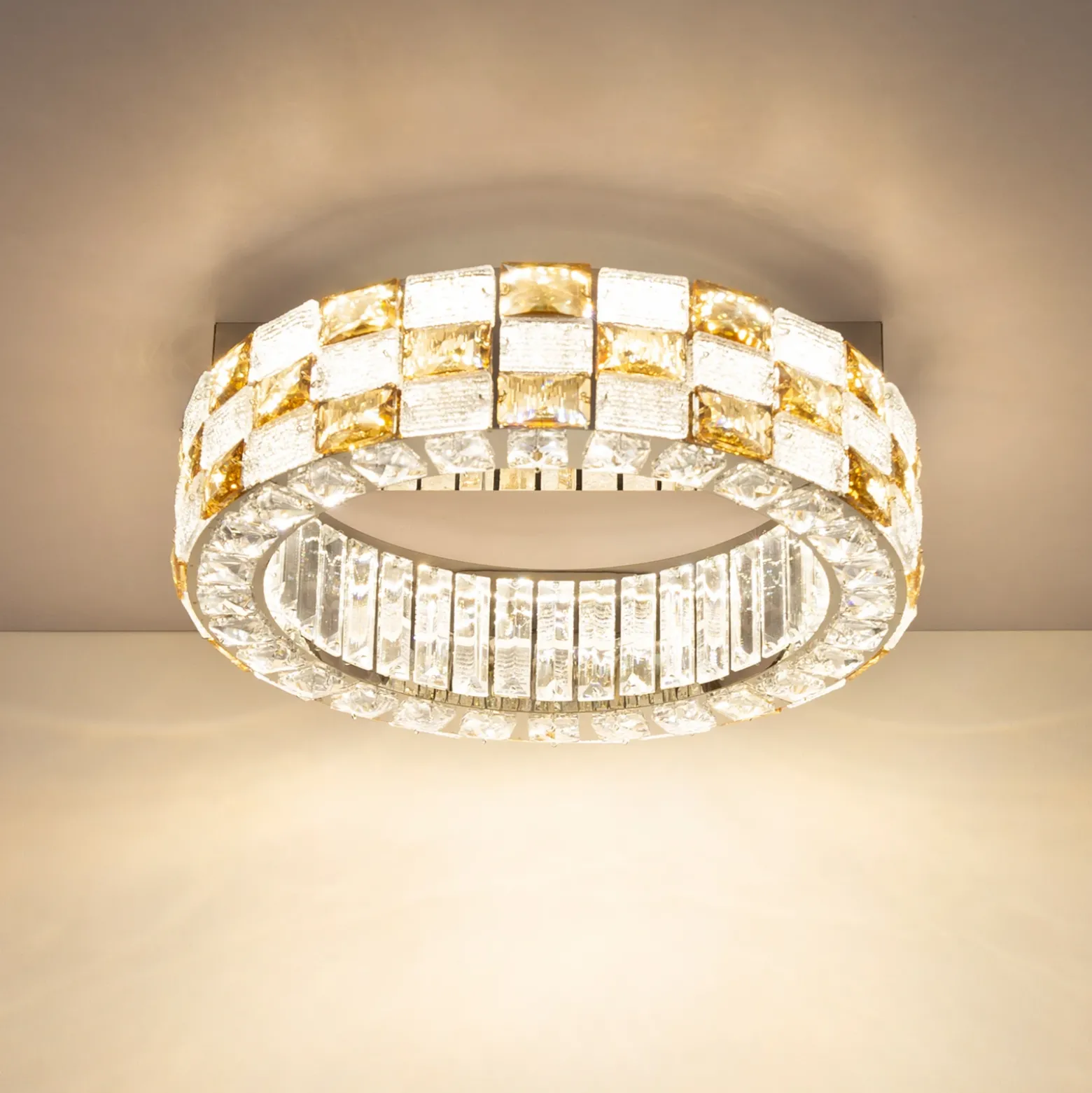 Plafón LED Lidia, ámbar/transparente, cristal, CCT, atenuable