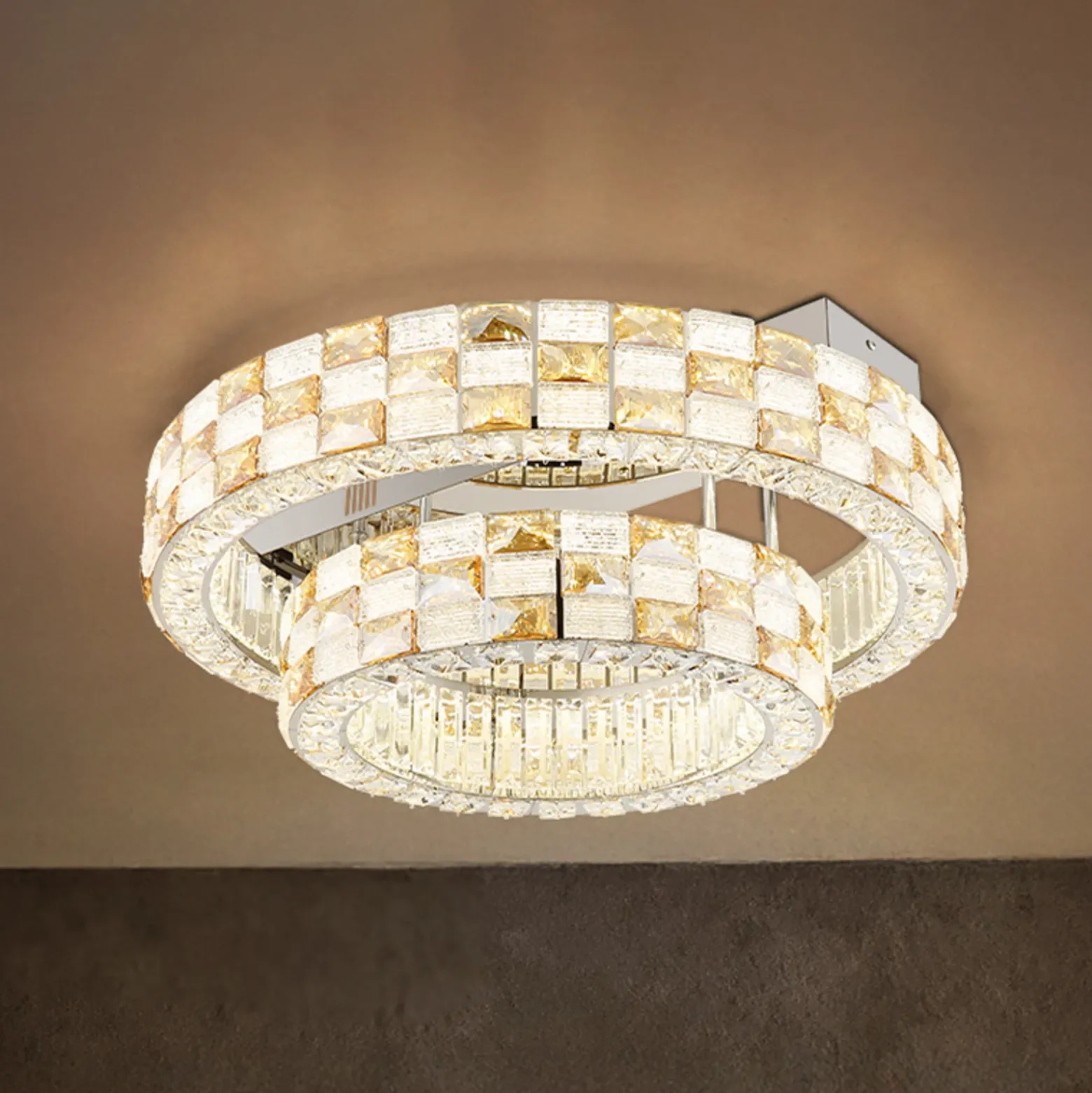 Plafón LED Lidia, ámbar/transparente, cristal, CCT, atenuable