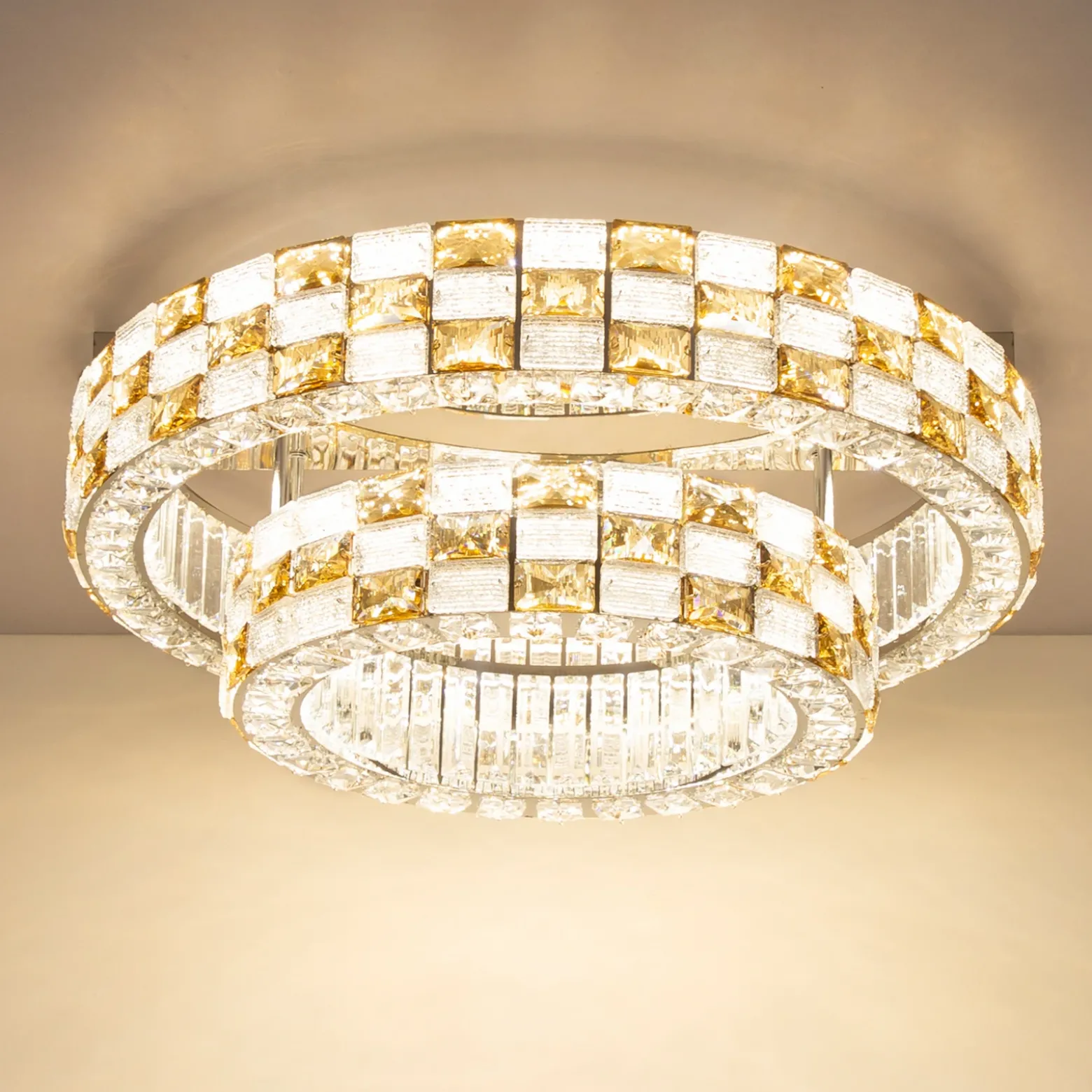 Plafón LED Lidia, ámbar/transparente, cristal, CCT, atenuable