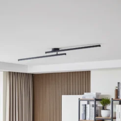 Plafón LED Lindby Aurendor, 135 cm, negro, metal