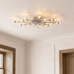 Plafón LED Lindby Bolonia, latón/blanco, Ø 80 cm