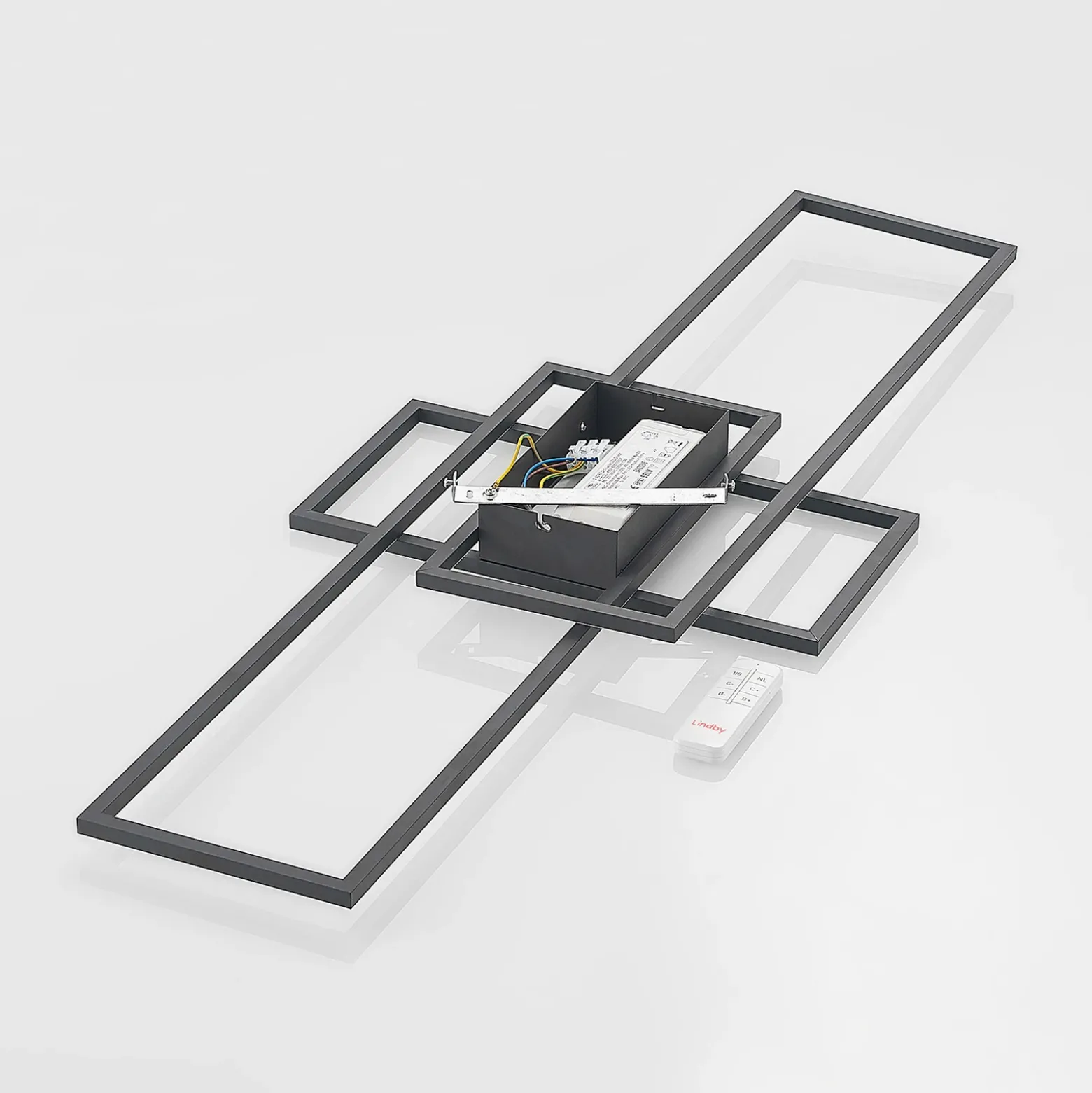 Plafón LED Lindby Caitlin, antracita, metal, 105cm