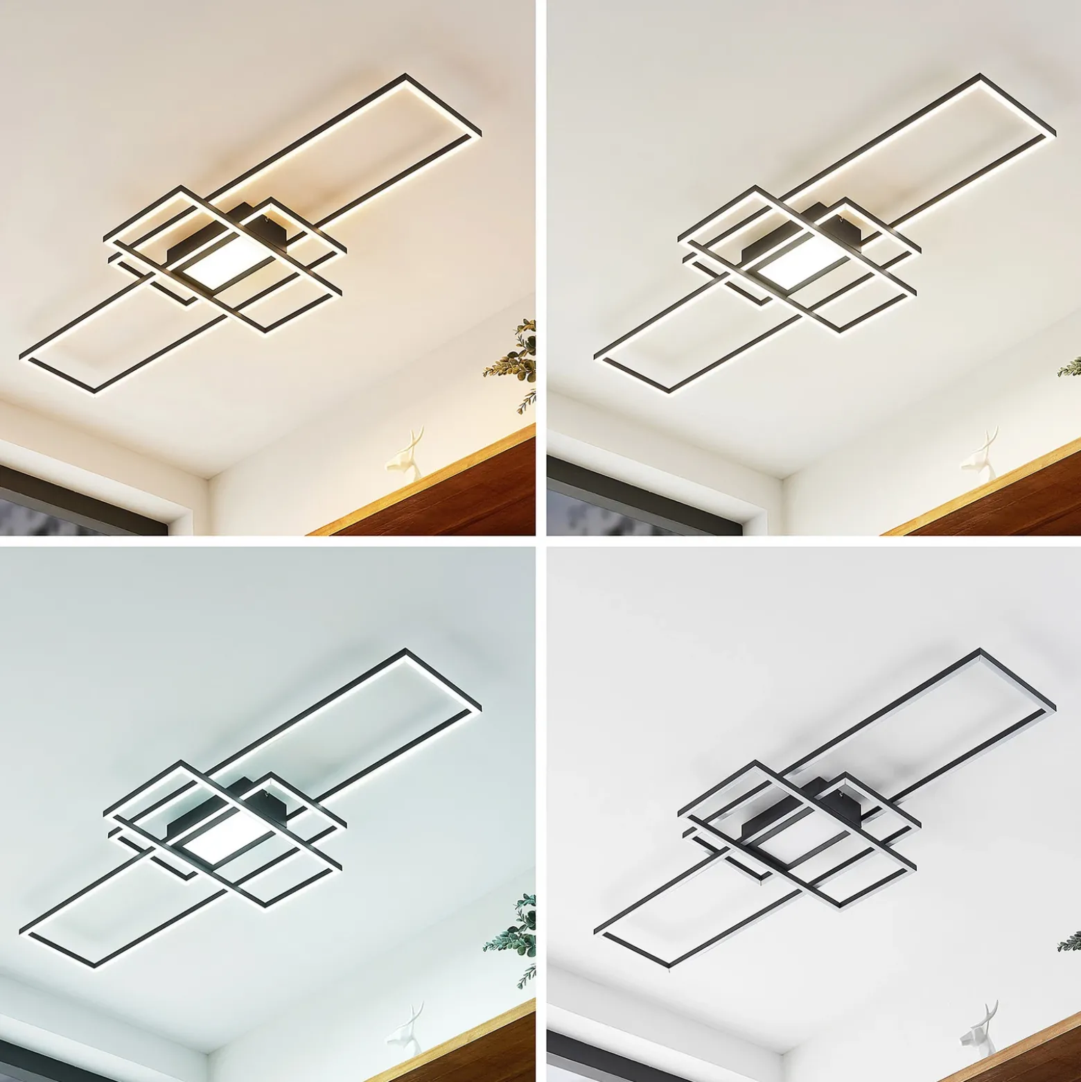 Plafón LED Lindby Caitlin, antracita, metal, 105cm