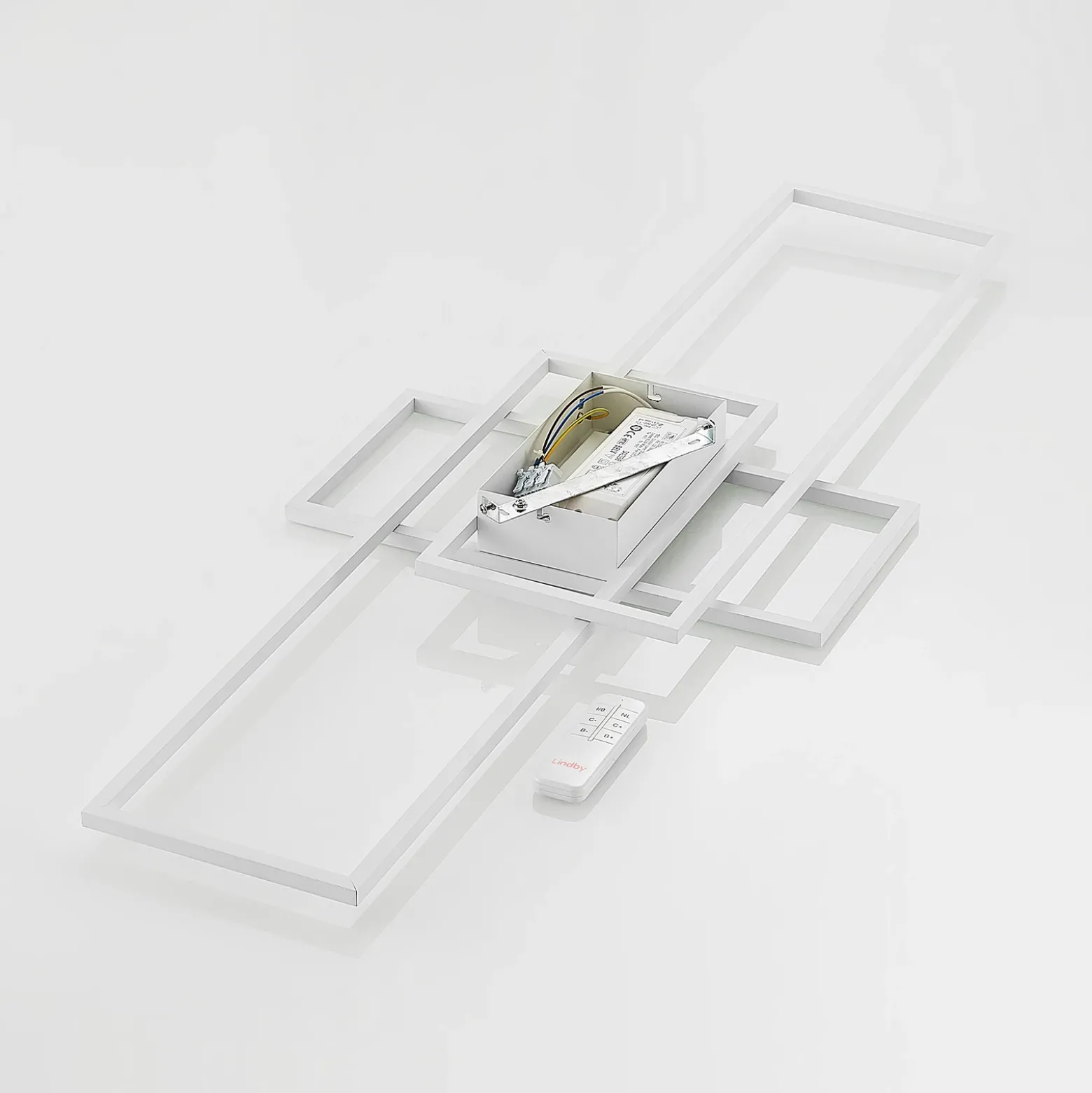 Plafón LED Lindby Caitlin, blanco, metal, 105cm
