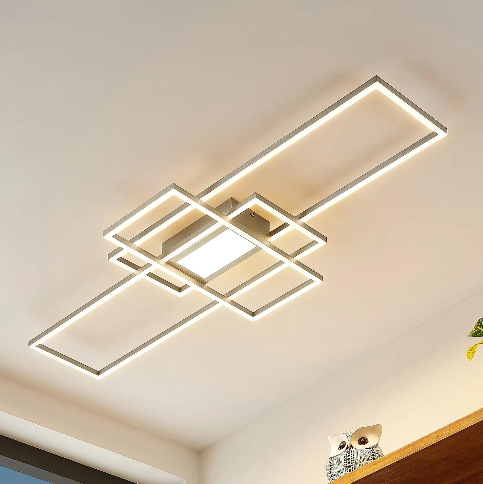 Plafón LED Lindby Caitlin, níquel, metal, 105cm