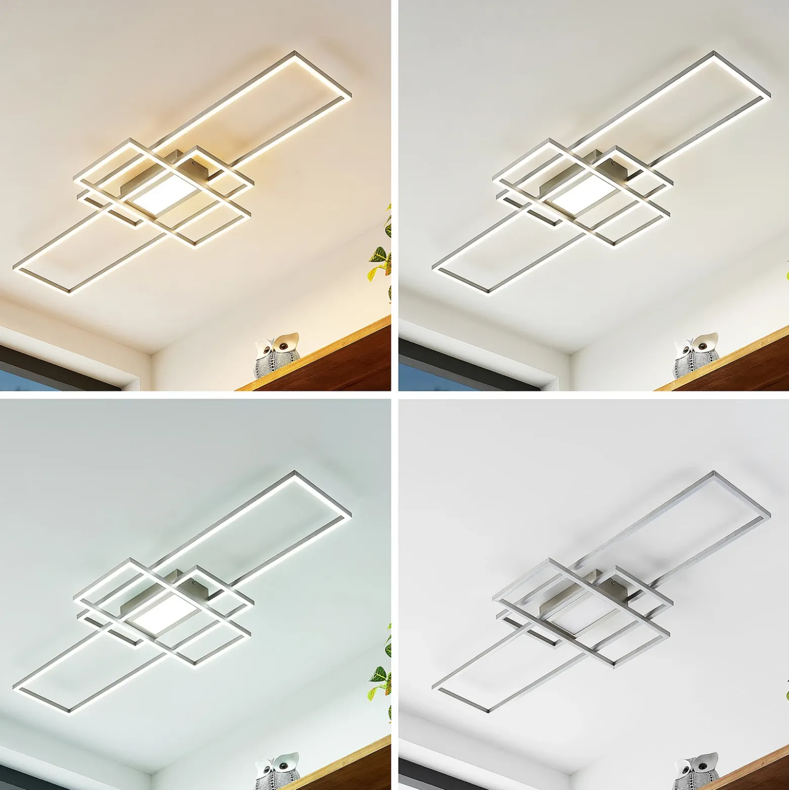 Plafón LED Lindby Caitlin, níquel, metal, 105cm