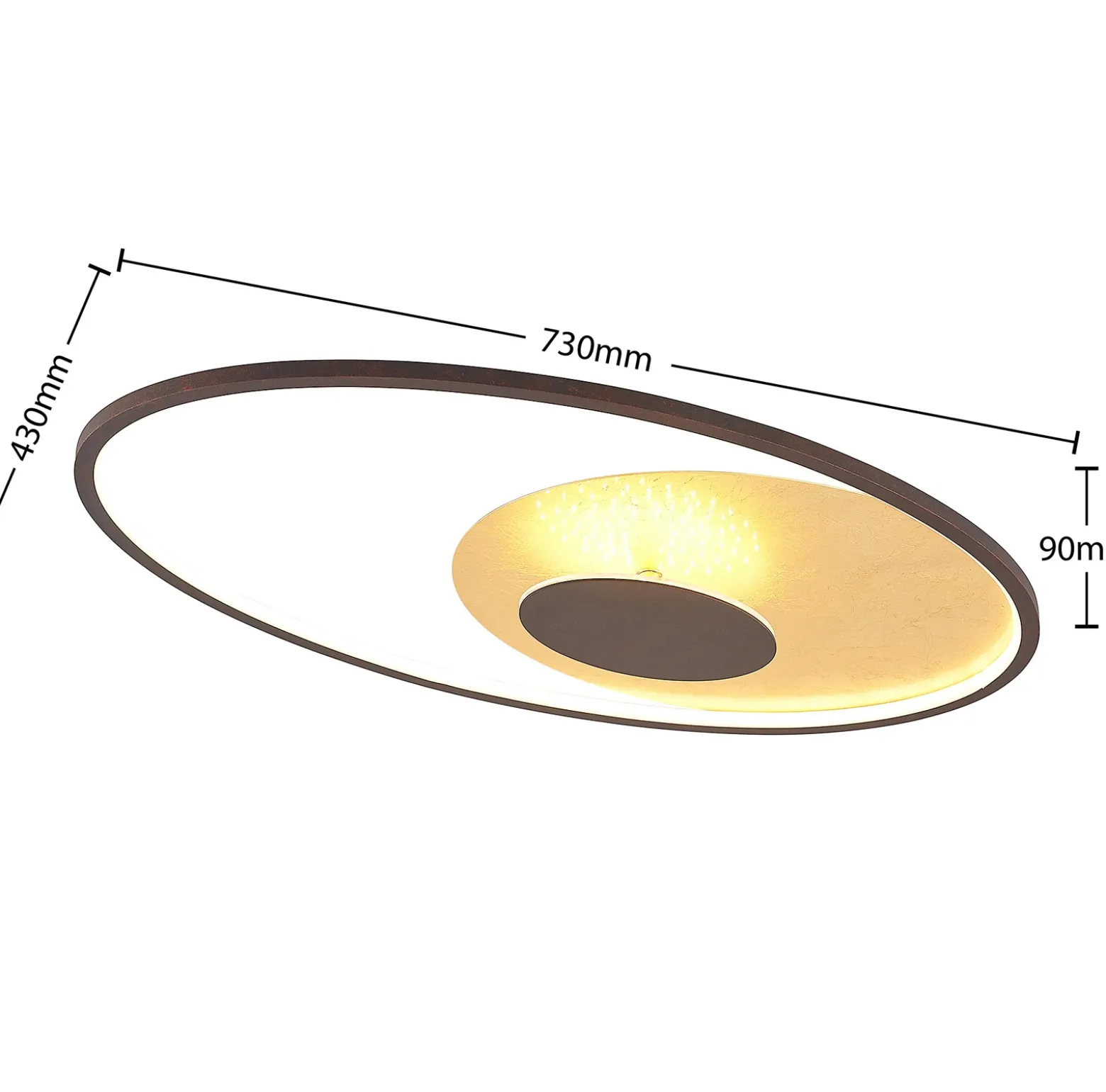 Plafón LED Lindby Feival, 73 cm, óxido/oro, atenuable
