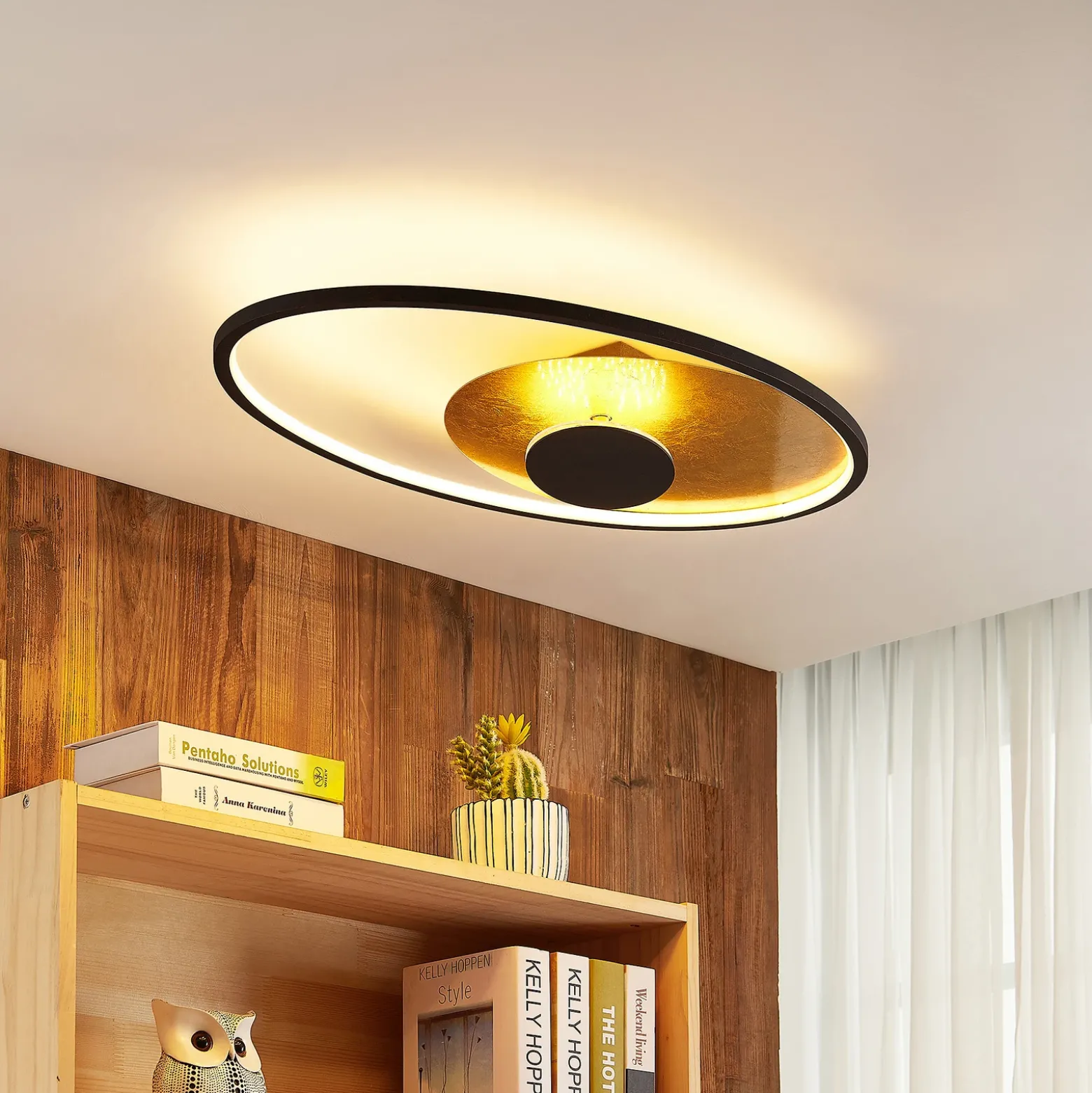 Plafón LED Lindby Feival, 73 cm, óxido/oro, atenuable