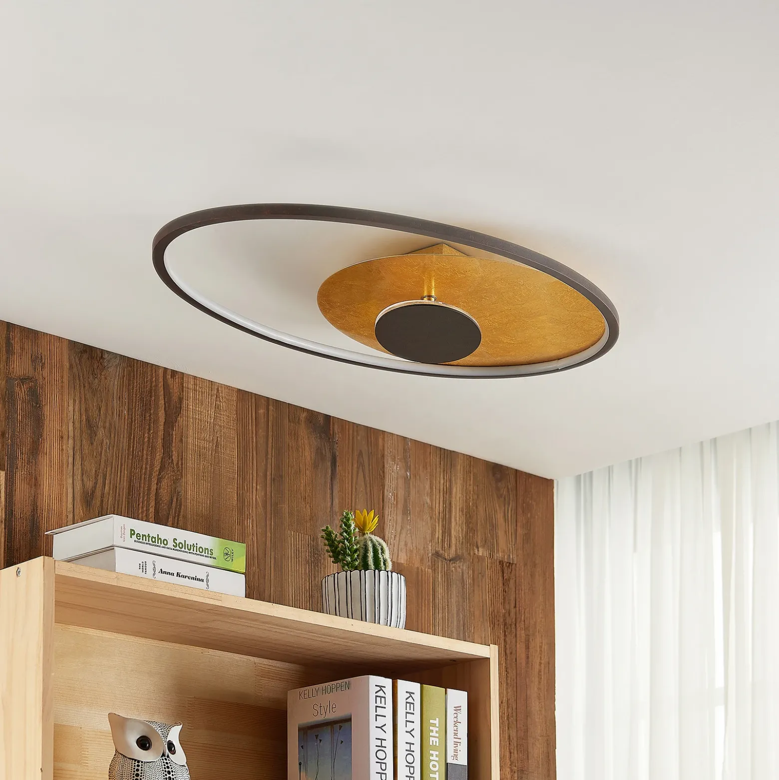 Plafón LED Lindby Feival, 73 cm, óxido/oro, atenuable
