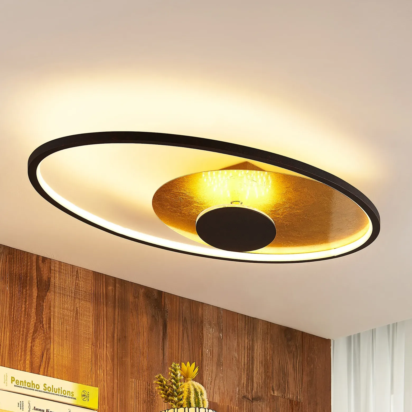 Plafón LED Lindby Feival, 73 cm, óxido/oro, atenuable
