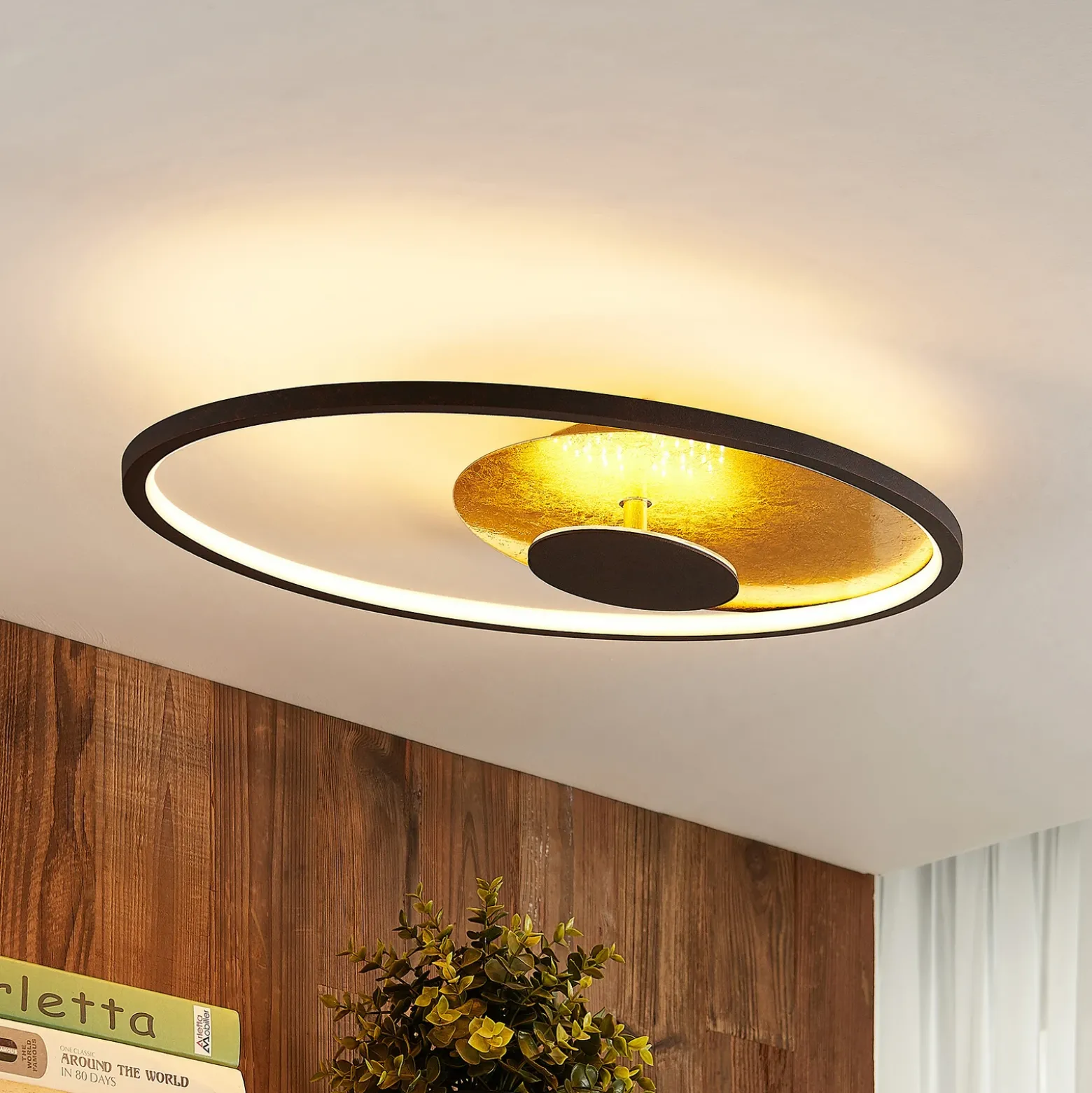 Plafón LED Lindby Feival, 61 cm, óxido/oro, atenuable