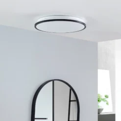 Plafón LED Lindby Glane, Ø 38 cm, negro/blanco, IP44