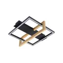 Plafón LED Lindby Holamu, 46cm, negro, madera, metal