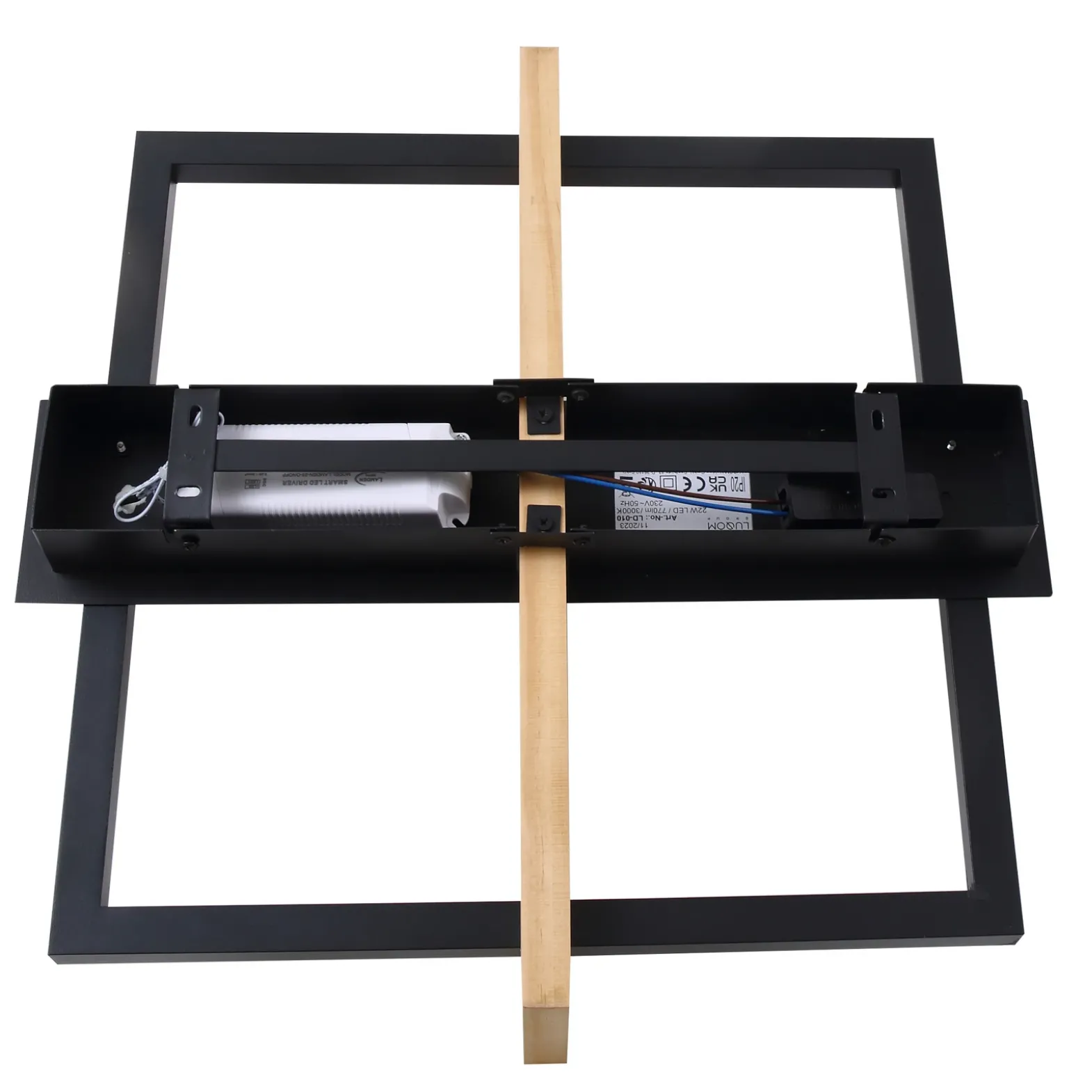 Plafón LED Lindby Holamu, 46cm, negro, madera, metal