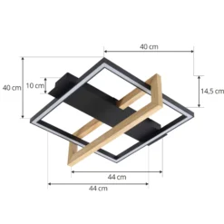 Plafón LED Lindby Holamu, 46cm, negro, madera, metal