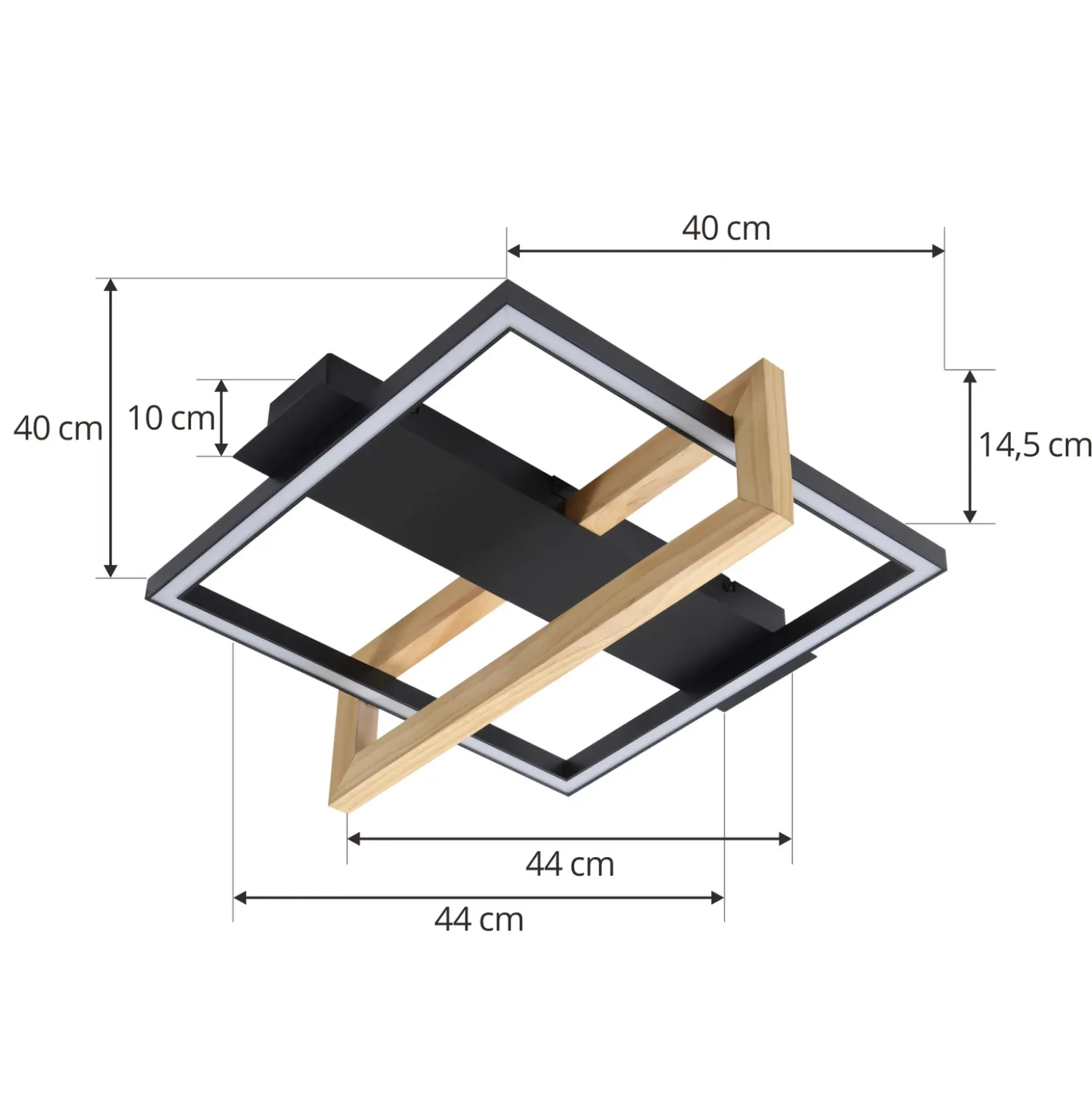 Plafón LED Lindby Holamu, 46cm, negro, madera, metal