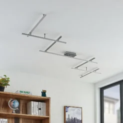 Plafón LED Lindby Kerem, 345 cm, color níquel, metal