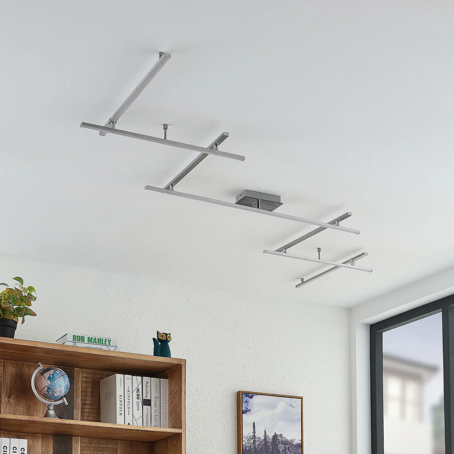 Plafón LED Lindby Kerem, 345 cm, color níquel, metal