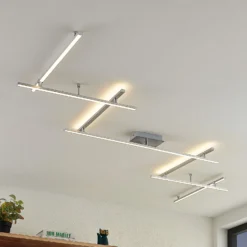 Plafón LED Lindby Kerem, 345 cm, color níquel, metal