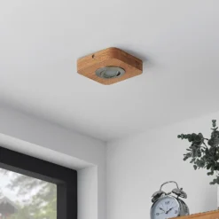 Plafón LED Lindby Mikari, 14 cm, madera, orientable