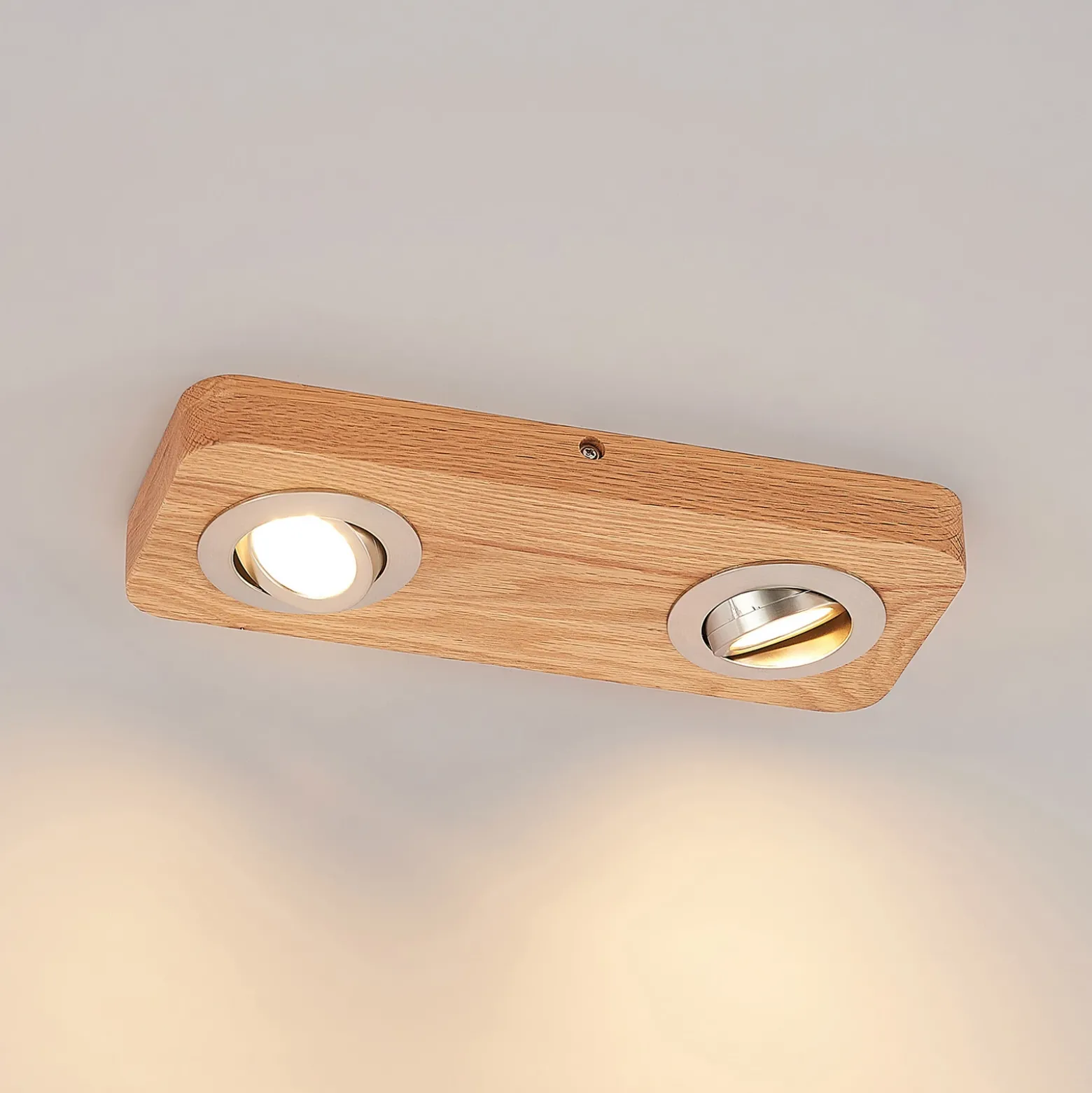 Plafón LED Lindby Mikari, 30 cm, madera, orientable