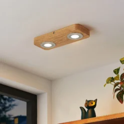 Plafón LED Lindby Mikari, 30 cm, madera, orientable