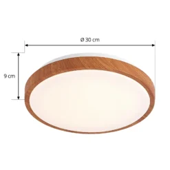 Plafón LED Lindby Mynte, Ø30 cm, aspecto de madera, plástico