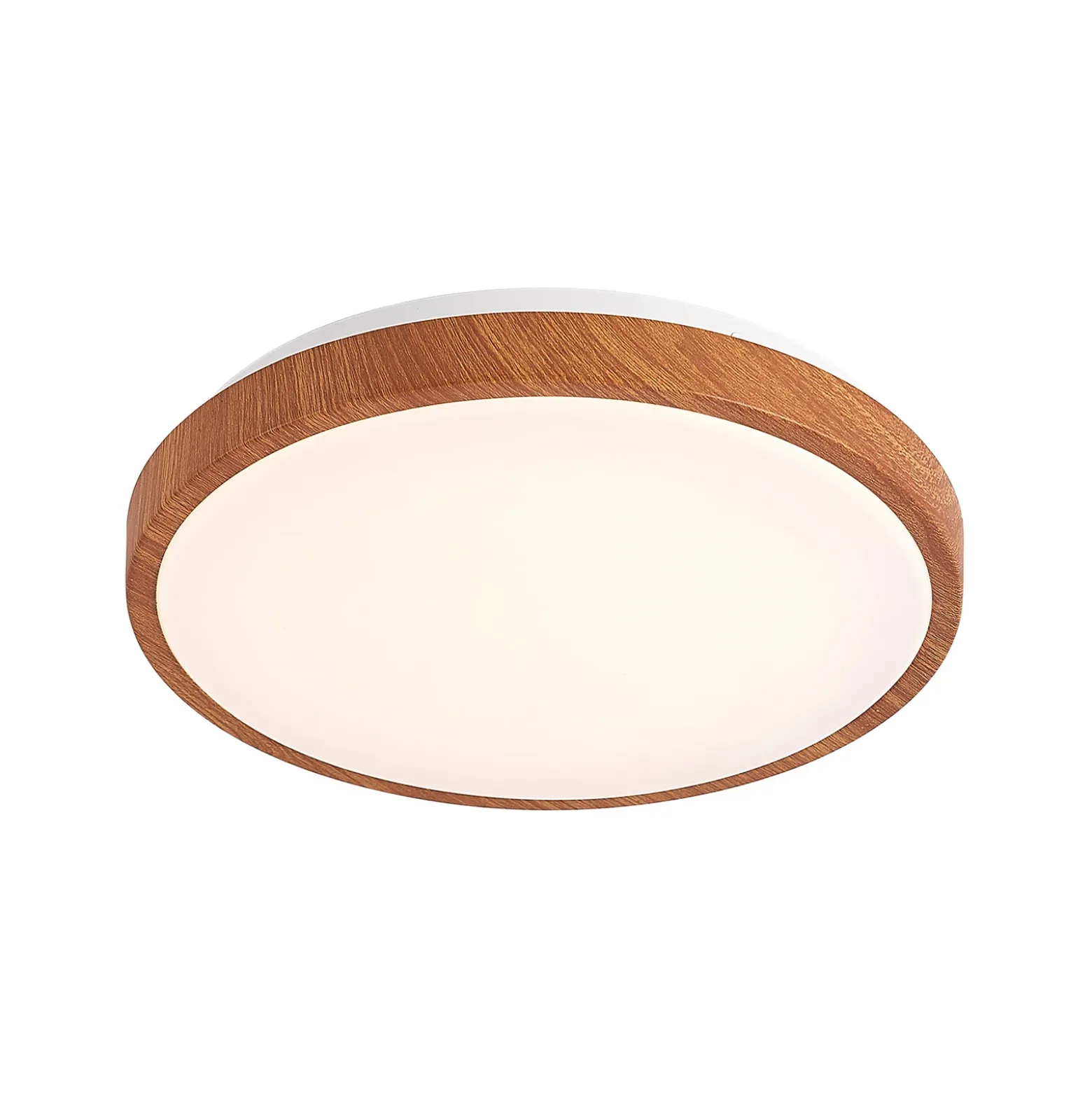 Plafón LED Lindby Mynte, Ø30 cm, aspecto de madera, plástico