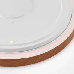Plafón LED Lindby Mynte, Ø42 cm, aspecto de madera, plástico