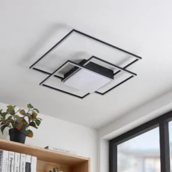Plafón LED Lindby Nelinka, 60 cm, negro, aluminio