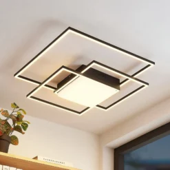 Plafón LED Lindby Nelinka, 60 cm, negro, aluminio