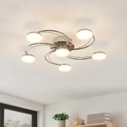 Plafón LED Lindby Rouven, forma espiral, 6 luces, gris